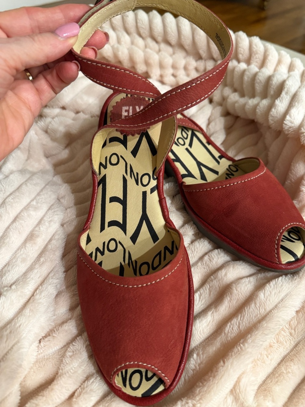 Fly London Women’s Size 40/9-9.5 Red Open-Toe Ankle-Strap Wedges